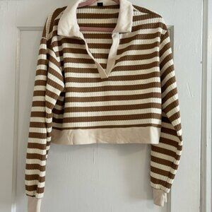SALE: Striped Brown and Cream Women's Top - Size Large